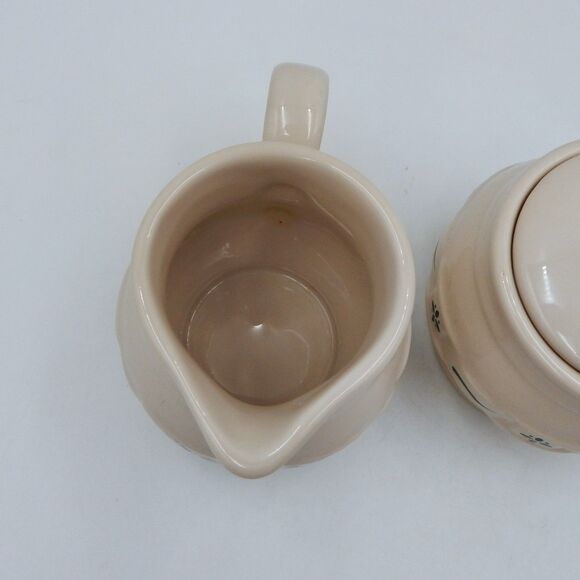 Longaberger Pottery Woven Traditions Heritage Green Sugar Bowl & Creamer Set USA - Picture 5 of 10